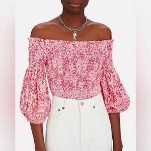 Poupette St Barth Ariel Smocked Off-the-Shoulder Crop Top Size S/M